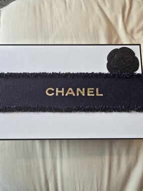 CHANEL Blue Ribbon with Gold CHANEL Logo